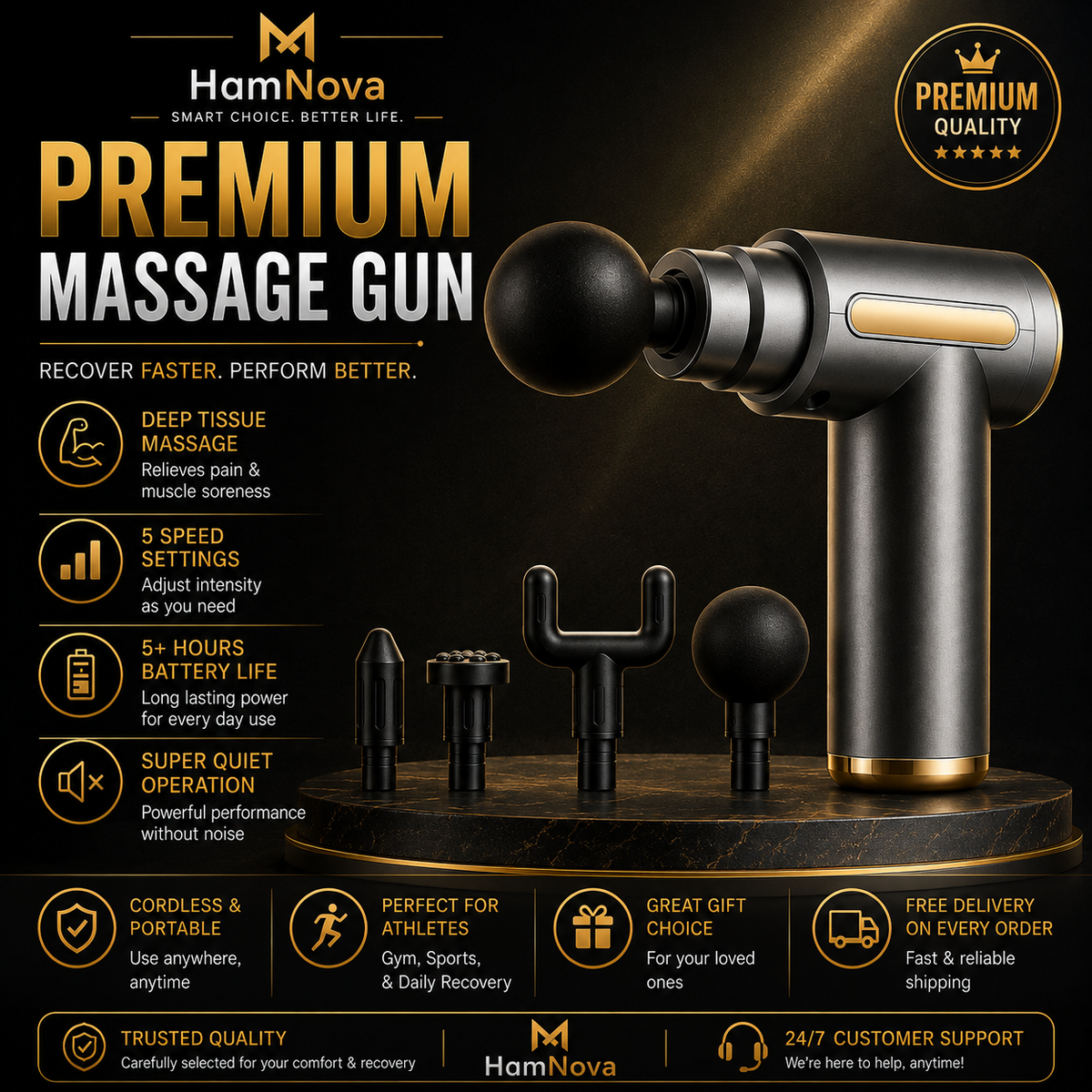 Deep Tissue Massage Gun – 6 Speed Percussion Muscle Massager for Pain Relief & Recovery